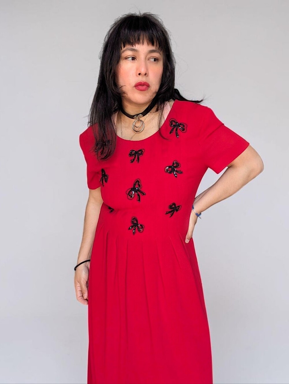 Jessica Howard VTG 90s made in Hong Kong fairy grunge whimsy goth bow dress 10 M